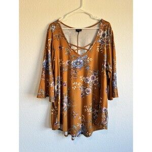 torrid Mustard Floral Crisscross V-Neck Blouse